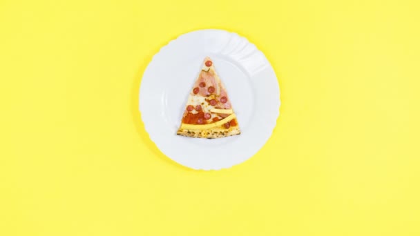 White Plate Piece Pizza Which Decorated Cheese Christmas Tree Gift — Vídeo de Stock