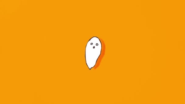 White Painted Ghost Changing Its Shape Orange Background Concept Greeting — ストック動画