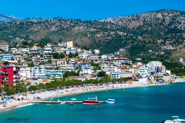 Beautiful Summer Cloud Landscape Beach Town Himare Foot Mountains Border — Stock Photo, Image