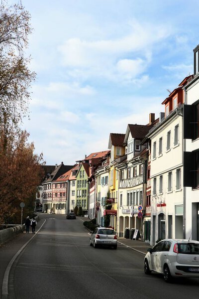 Quiet street in Europe with colorful houses