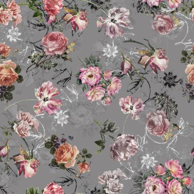 Renkli çiçekler arka plan. Suluboya - Resim