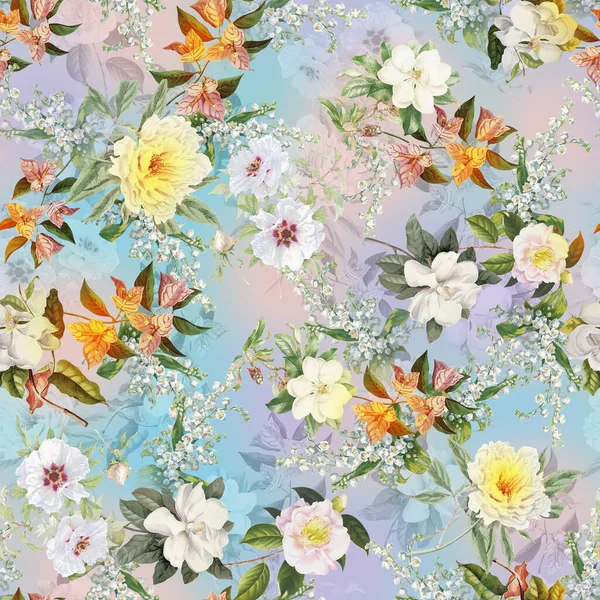 Kolorowe Kwiaty Tła Akwarela Ilustracja — Zdjęcie stockowe