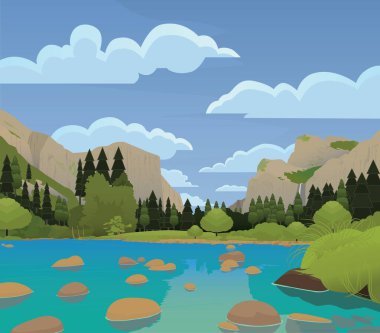 Yosemite Vadisi Düz Vektör İllüstrasyonu