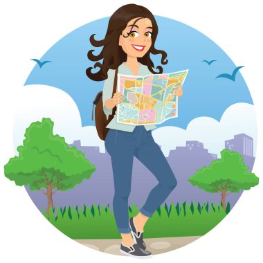 Esmer Turist Kız Harita vektör çizimi