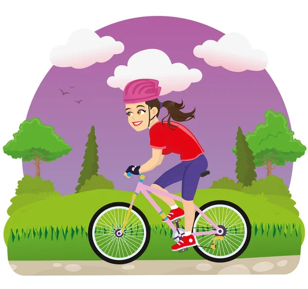 Brunett Flicka Cykling Vektor Illustration — Stock vektor