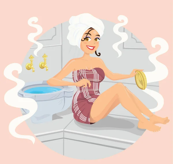 Türk hamamı vektör illüstrasyonunda güzel bir kadın
