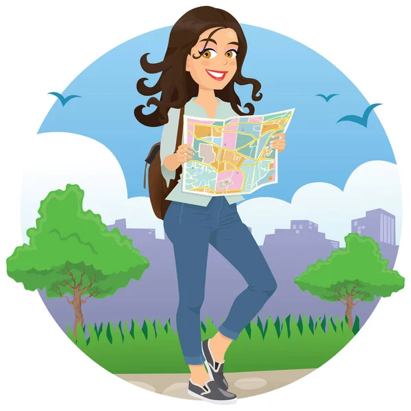 Esmer Turist Kız Harita vektör çizimi