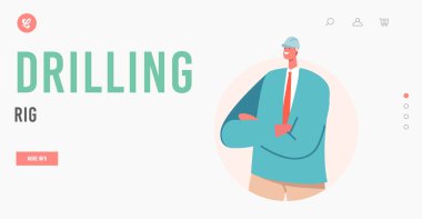 Sondaj Aracı İniş Sayfa Şablonu. Üniformalı sanayi işçisi. Petrol veya Gaz Çıkarma Endüstrisinde Erkek Karakter Çalışması