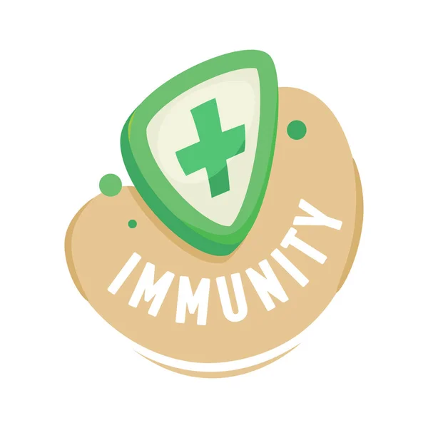 Immunitetslogotyp med medicinsk sköld och kors, logotyp för hälso- och sjukvård. Hälso- och sjukvård, förebyggande av sjukdomar — Stock vektor