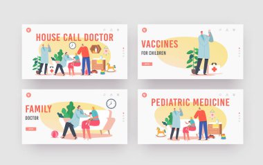 Call Doctor Landing Page Template Set. Family Pediatrician Visit Baby at Home. Neonatologist Checkup and Vaccination clipart