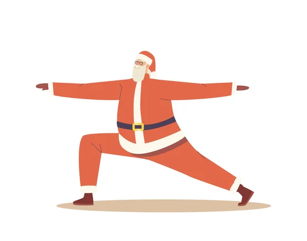 Santa in Warrior Yoga Asana, personaje yogui saludable en la postura de meditación. Navidad invierno vacaciones deporte, lindo santa claus — Archivo Imágenes Vectoriales