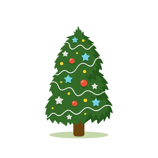 Geschmückter Weihnachtsbaum mit festlichem Dekor Stern, Kugeln und Girlanden isoliert auf weißem Hintergrund. Neues Jahr, frohe Weihnachten — Stockvektor