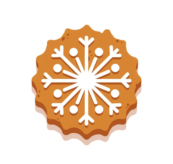 クリスマスジンジャーブレッドクッキーの形雪の結晶、クリスマス伝統的なスナック、漫画のお菓子、アイシングで装飾されたペストリー — ストックベクタ