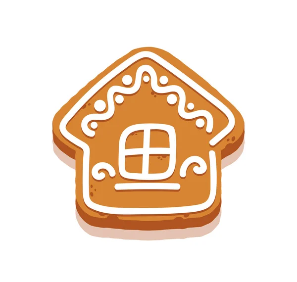 クリスマスジンジャーブレッドクッキーの形の家、漫画のお菓子、氷のグラフィックデザイン要素と装飾されたペイストリー — ストックベクタ