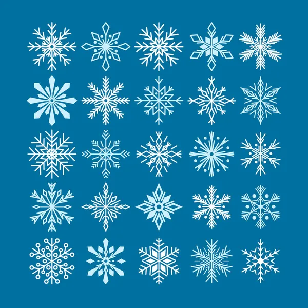 Zestaw Różne Płatki Śniegu Izolowane Ikony. Boże Narodzenie płatki śniegu, elementy projektu Bożego Narodzenia, spadający śnieg, Magic White Snowfall — Wektor stockowy