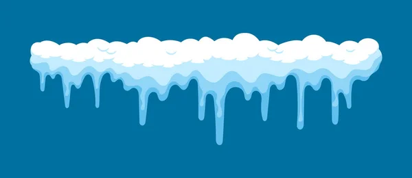 Snow Cap jégcsapokkal, elszigetelt Snowdrift Border, téli havas dekoráció, karácsonyi design elem. Hosszú jégkeret — Stock Vector