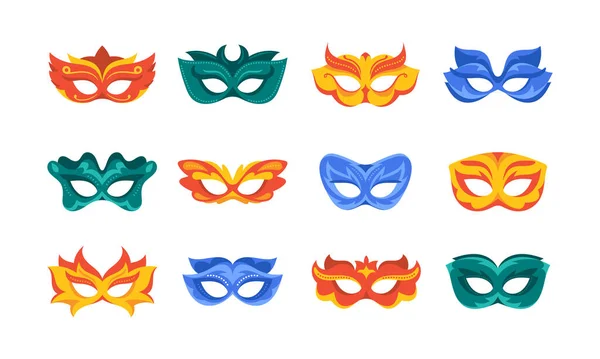 Karnevál maszk készlet, Velence vagy Brazília Maszk rész, Fesztivál vagy Színházi maszk arcra, Elegáns elem — Stock Vector