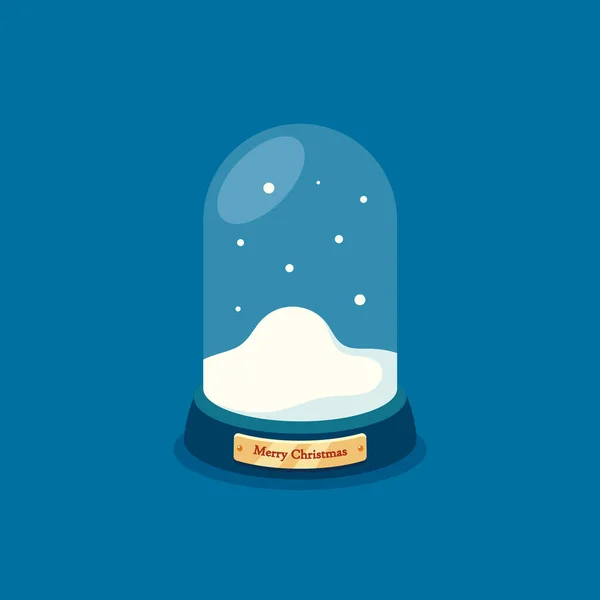 Cúpula de vidro de Natal vazia com neve caindo, presente de Natal ou lembrança isolada no fundo azul. Recipiente na base — Vetor de Stock