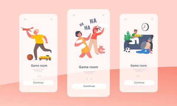 Game Room Mobile App Page Onboard Screen Template. Naughty Hyperactive Children Fight, Little Girls and Boys Playing Royalty Free Stock Vectors