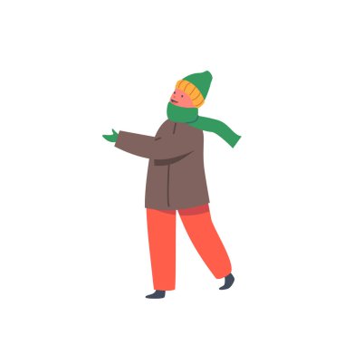 Mutlu Çocuk Kalın Giysiler Giyer, Şapka ve Atkı Gülüşü, Kış Tatilinin ve Kar Oyunlarının tadını çıkar. Çocuk Karakteri Kandırma