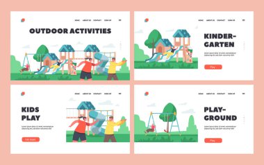 Dış Etkinlikler İniş Sayfa Şablonu Ayarlandı. Oyun Sahasında Mutlu Çocuklar, Kızlar ve Oğlanlar Eğleniyor. Karakterler Çalıştır