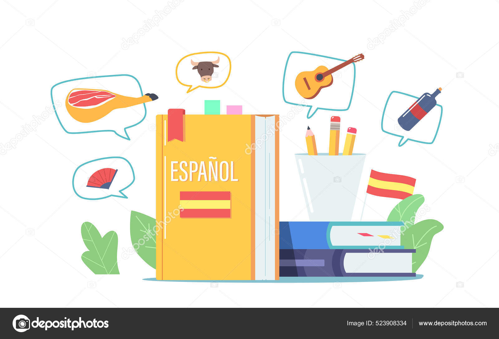 Learning Spanish, Espanol Foreign Language Concept with Textbooks and