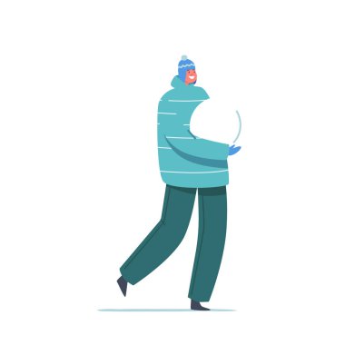 Mutlu Neşeli Çocuk Kardan Adam 'ı Beyazların Arkasında Büyük Kartopu Taşıdı. Çocuk Kış Oyunları