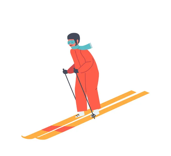 儿童主动空余时间。小男孩滑雪板户外休闲活动，冬季体育活动与白色背景隔离 — 图库矢量图片