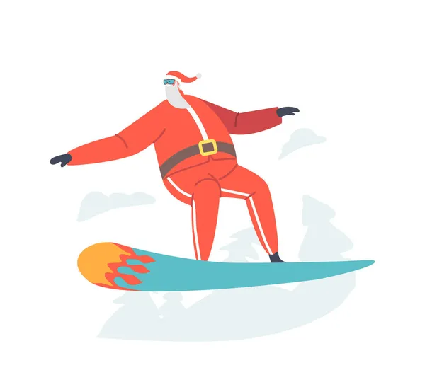 Babbo Natale Inverno Sport estremi Attività e divertimento. Sportivo Vestito in Abbigliamento invernale e Occhiali Snowboard — Vettoriale Stock