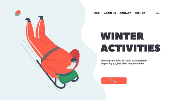 Templat: Winter Sport Activities Landing Page Template Santa Claus Lifestyle Sehat, Rekreasi Ekstrim, Xmas Fun, Sliding - Stok Vektor