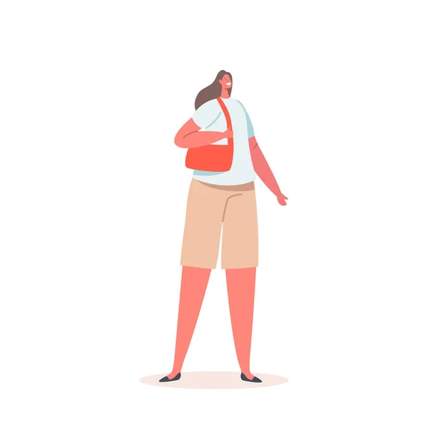 Personagem elegante da menina caucasiana com saco de mão use roupas da moda para a temporada de verão. Tendências de moda para mulheres — Vetor de Stock