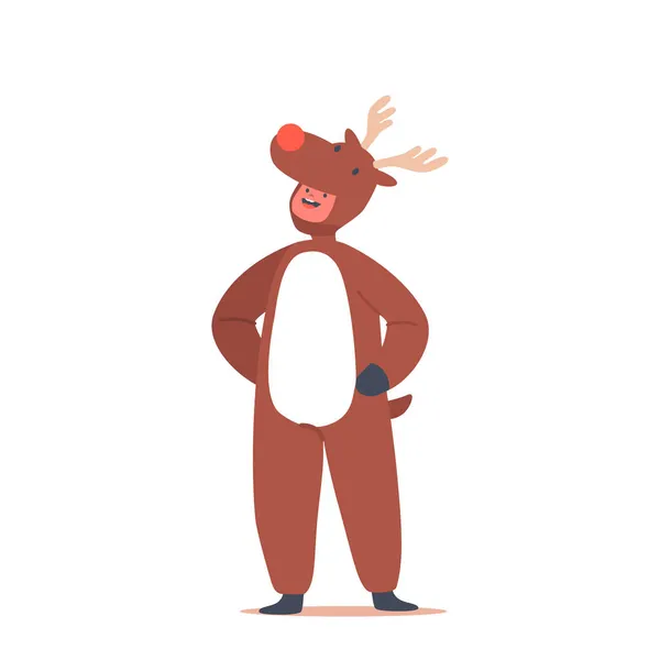 Niño en traje de Navidad de renos, niño o niña realizar en la escuela o fiesta de jardín de infantes. Niño Celebra la Navidad — Archivo Imágenes Vectoriales