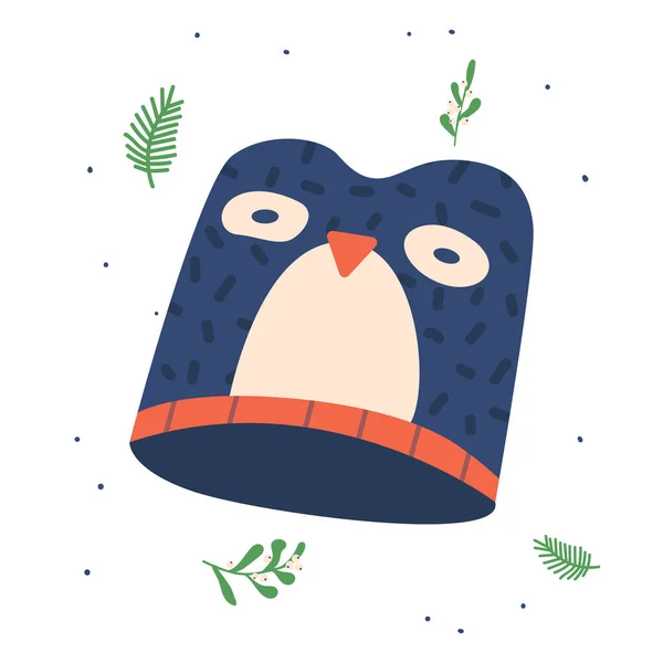 Funny Penguin Kids Klobouk pro podzim nebo zimu ročních období, pletený nebo textilní čepice pro dívky nebo chlapce Izolované na bílém pozadí — Stockový vektor