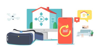 Emlak Sanal Tur Konsepti. Uzak Apartman Satın Alma ya da Kiralama Servisi. 360 Derece Görünümlü Akıllı Telefon
