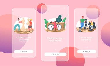 Çocuklar Satranç Turnuvası Mobil Uygulama Sayfası Ekran Şablonu. Çocuklar Kulüp 'te Satranç Oynar, Rakamlarla Küçük Çocuklar