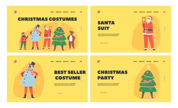 Děti ve vánočních kostýmech Landing Page Template Set. Děti vystupující ve škole nebo ve školce Matinee — Stockový vektor