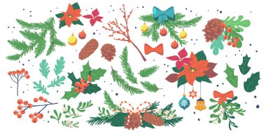 Noel Bitkileri Dekorasyonu, Kış Böğürtlenleri ve Yaprakları, Kış Elementleri Yaprak, Firavun, Çam Dalları Çiçek Koleksiyonu