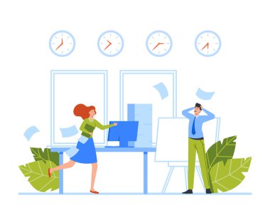 Stresli Çalışanlar, Ofis Kaosu, İşçiler Acele Edin, İş Koşturun, Fazla Çalışanları Telaşlandırın