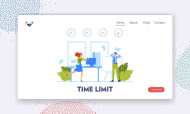 Zaman Sınırı İniş Sayfa Şablonu. Stresli Çalışanlar, Ofis Kaosu, İşçiler Acele Edin, Acele Edin