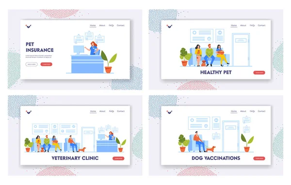 Больница в Аниве, набор шаблонов для медицинской помощи. Люди с домашними животными обращаются в ветеринарную клинику для лечения — стоковый вектор