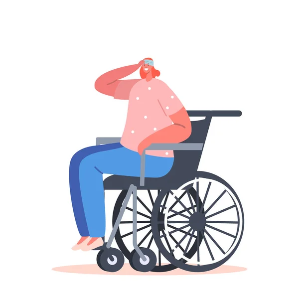 Ung handikappad kvinna sitter på rullstol isolerad på vit bakgrund. Funktionsnedsättning, förlamad person — Stock vektor