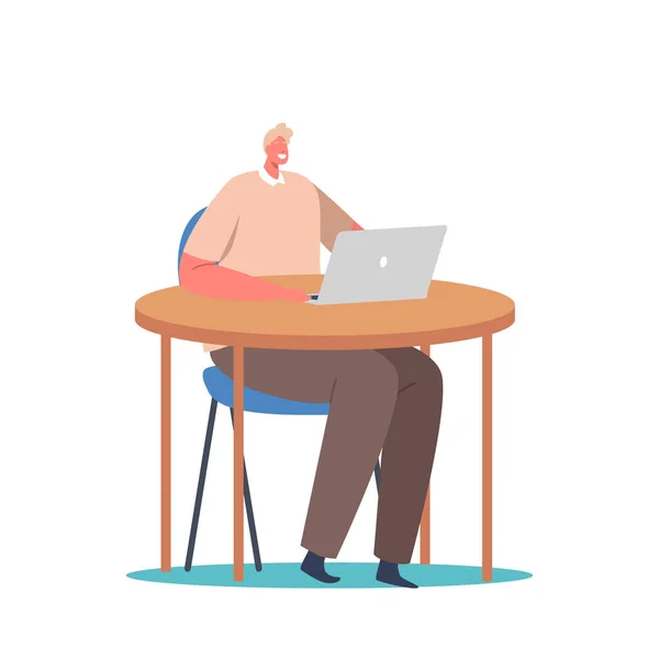 Relaxed Man Szabadúszó vagy Menedzser Karosszéken ülve Laptopon dolgozik otthonról vagy irodából. Szabadfoglalkozás — Stock Vector