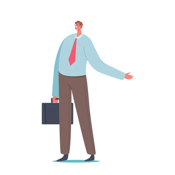 Personnage d'affaires montrant avec la main sur le bouc émissaire, l'homme porte costume formel pointant du doigt, la recherche coupable — Image vectorielle