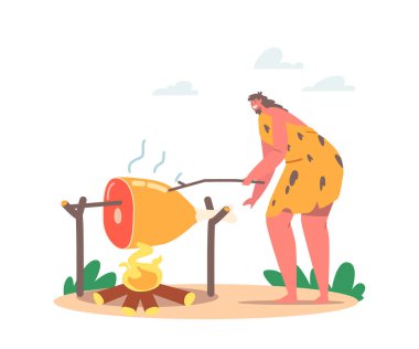 Mağara Adamı Karakteri Yaşam Tarzı, Tarih Öncesi Kadın Şenlik Ateşinde Kızaran Et. İnsan evrimi, Tarih Öncesi Uygarlık Dönemi