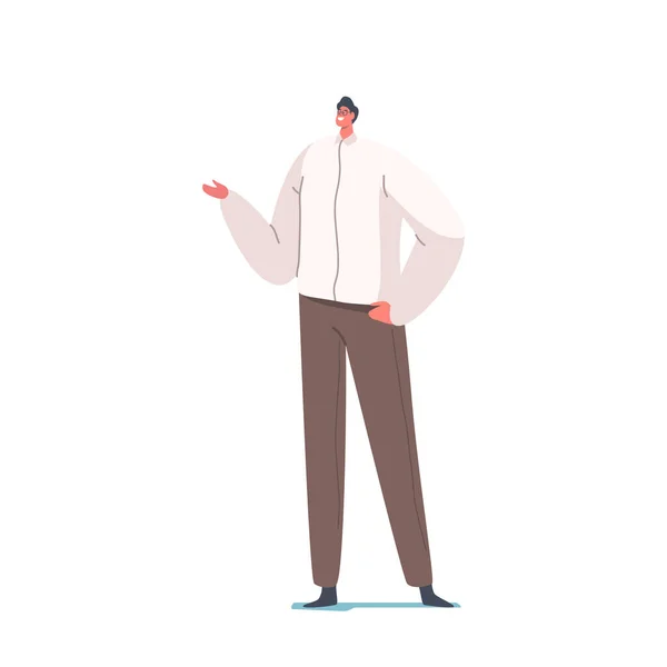 Personagem Masculino em Camisa Branca e Calças Castanhas, Empresário ou Professor em Roupa Casual Isolado em Fundo Branco —  Vetores de Stock