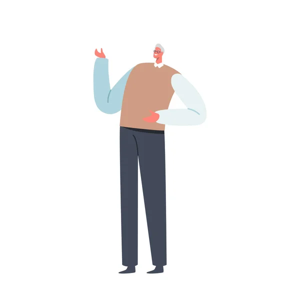 Single Mature Male Character Wear Knit Vest, tričko a kalhoty Izolované na bílém pozadí. Senior Business Man — Stockový vektor