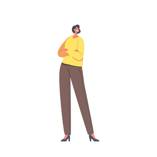 Businesswoman with Happy Face Stand in Protective Self-Confident Posture with Crossed Arms. Stylish Female Character — Stock vektor