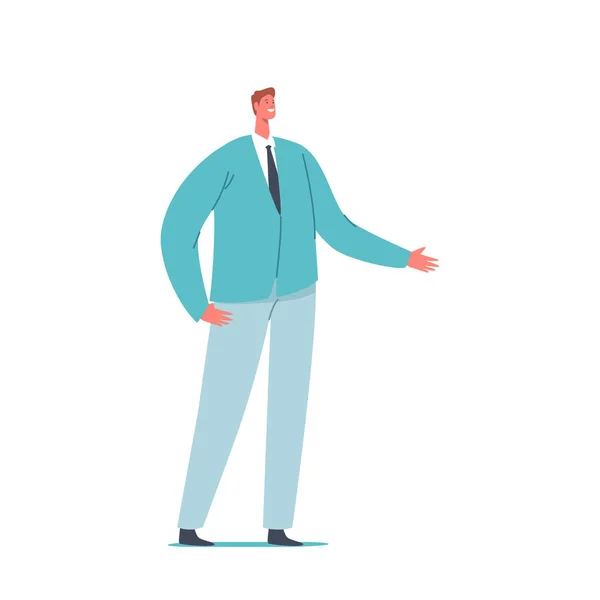 Молодой позитивный бизнесмен, одинокий мужчина носит синий блейзер и брюки изолированы на белом фоне — стоковый вектор