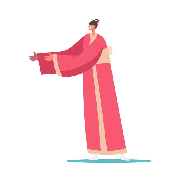 Geisha Japans Karakter, Kyoto Vrouw Draag Traditionele Kleding Geïsoleerd op Witte Achtergrond. Meisjes dragen lange jurk — Stockvector