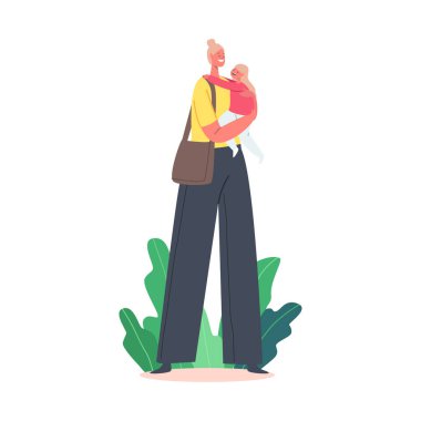 Ellerinde Bebek Tutan Genç Kadın Karakteri Beyaz Arkaplanda, Kafkasyalı Kadın ve Çocuk İletişimi